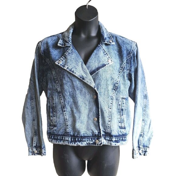 Superdown Denim Moto Jacket Size Large Vintage 80s Bleached Denim Look - Picture 1 of 8